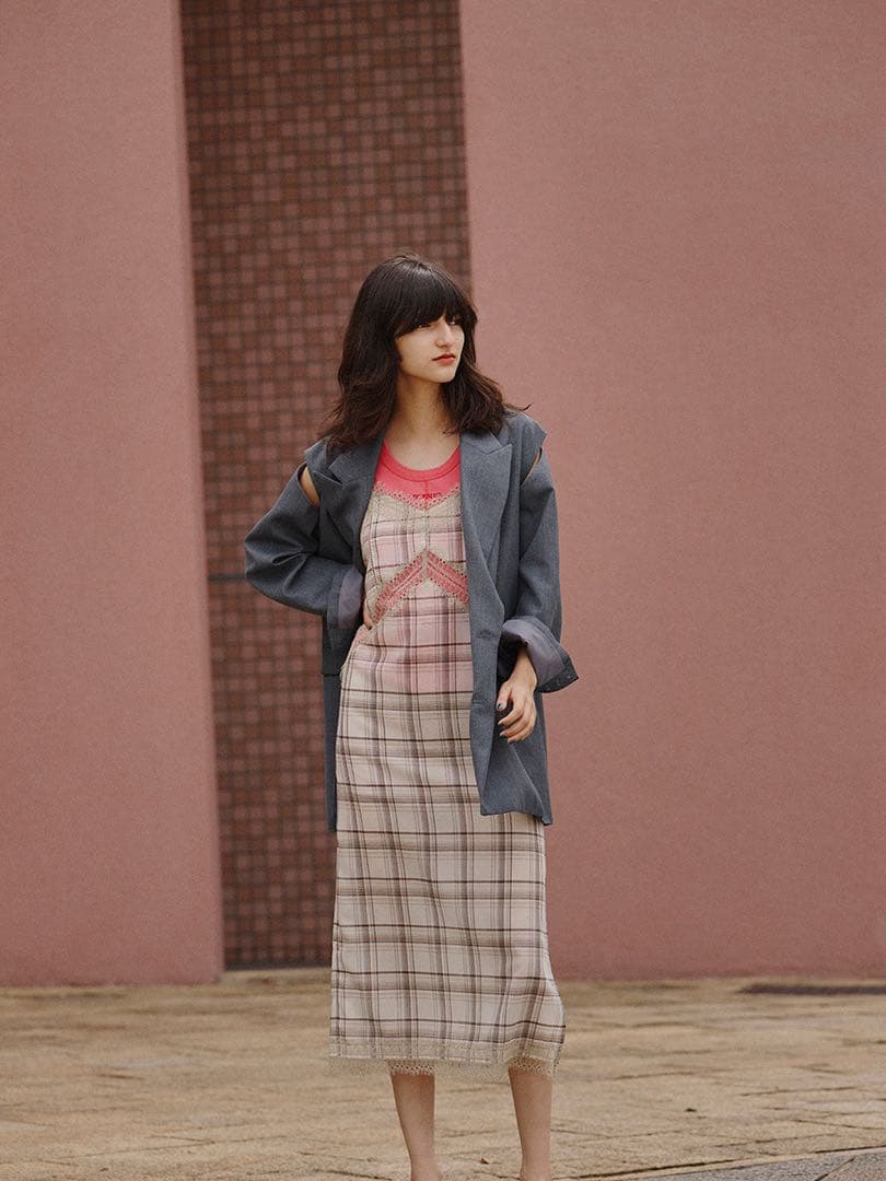 定価以下SHEER CHECK LONG CAMISOLE サイズ1