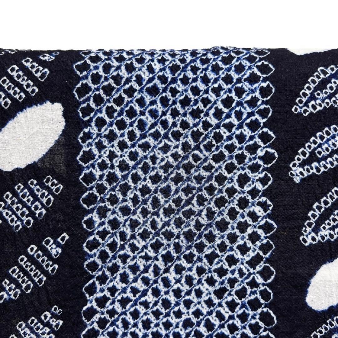 浴衣　有松鳴海絞り　縦縞　リーフ　藍染　ネイビー　着物　042a d