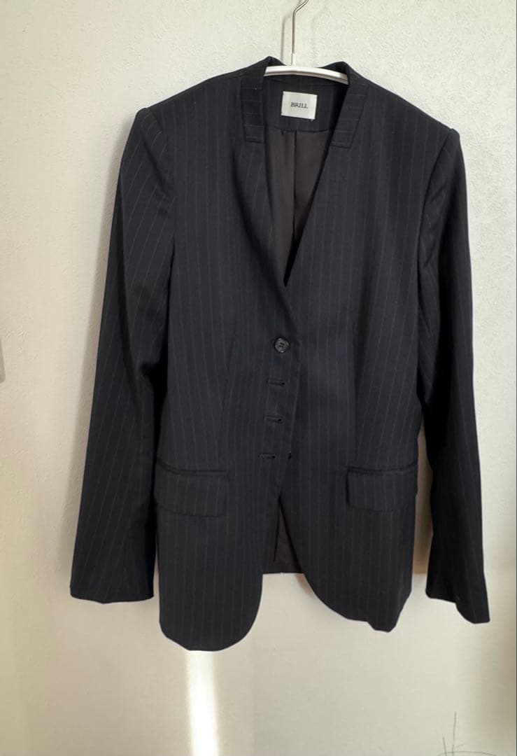りなさま専用　BRILL ウールピンストライプジャケット　36 ネイビー