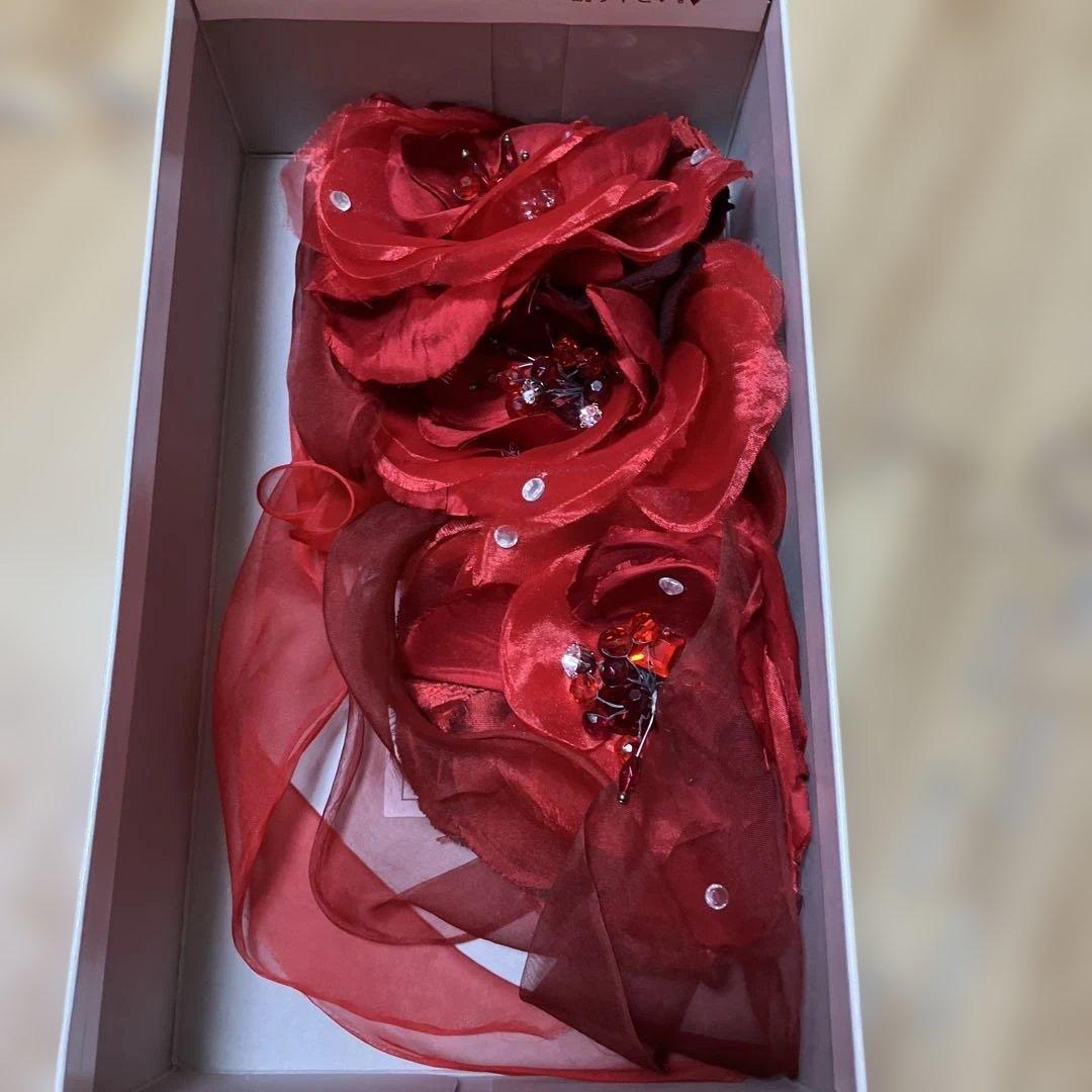 コサージュ付き真紅ロングドレス AIMER