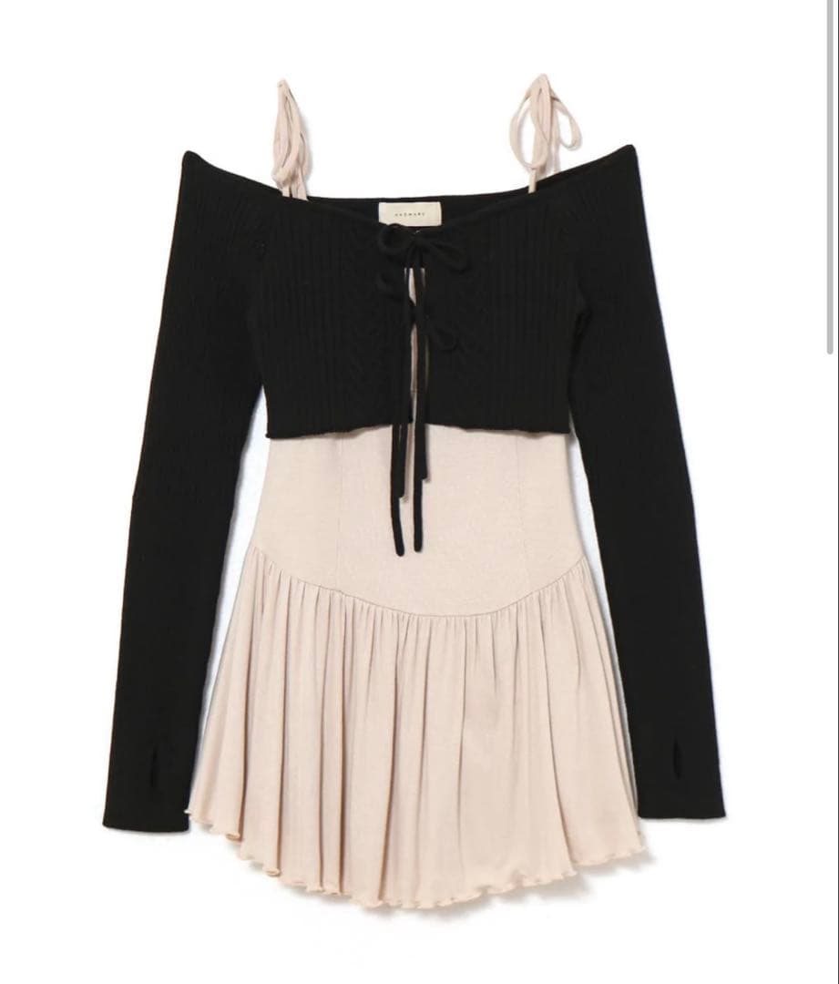 ワンピース Nei knit set flare dress andmary black