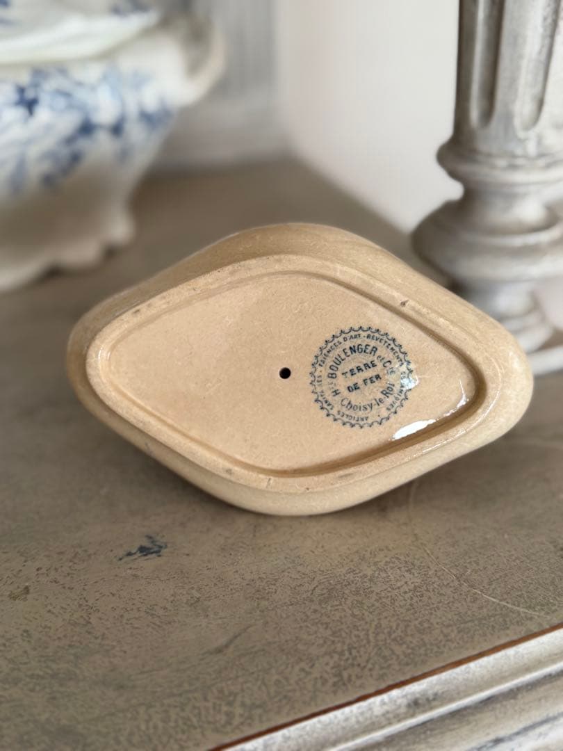 フランスアンティークショワジールロワ連なる小鳥柄のムタディエマスタード入れ