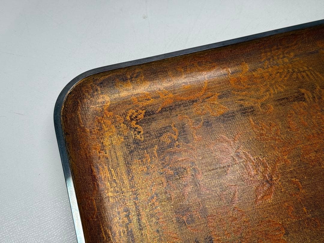 時代 塗師 三木表悦 紗目漆塗 盆 銀縁 共箱 共布 茶盆 茶道具 煎茶道具