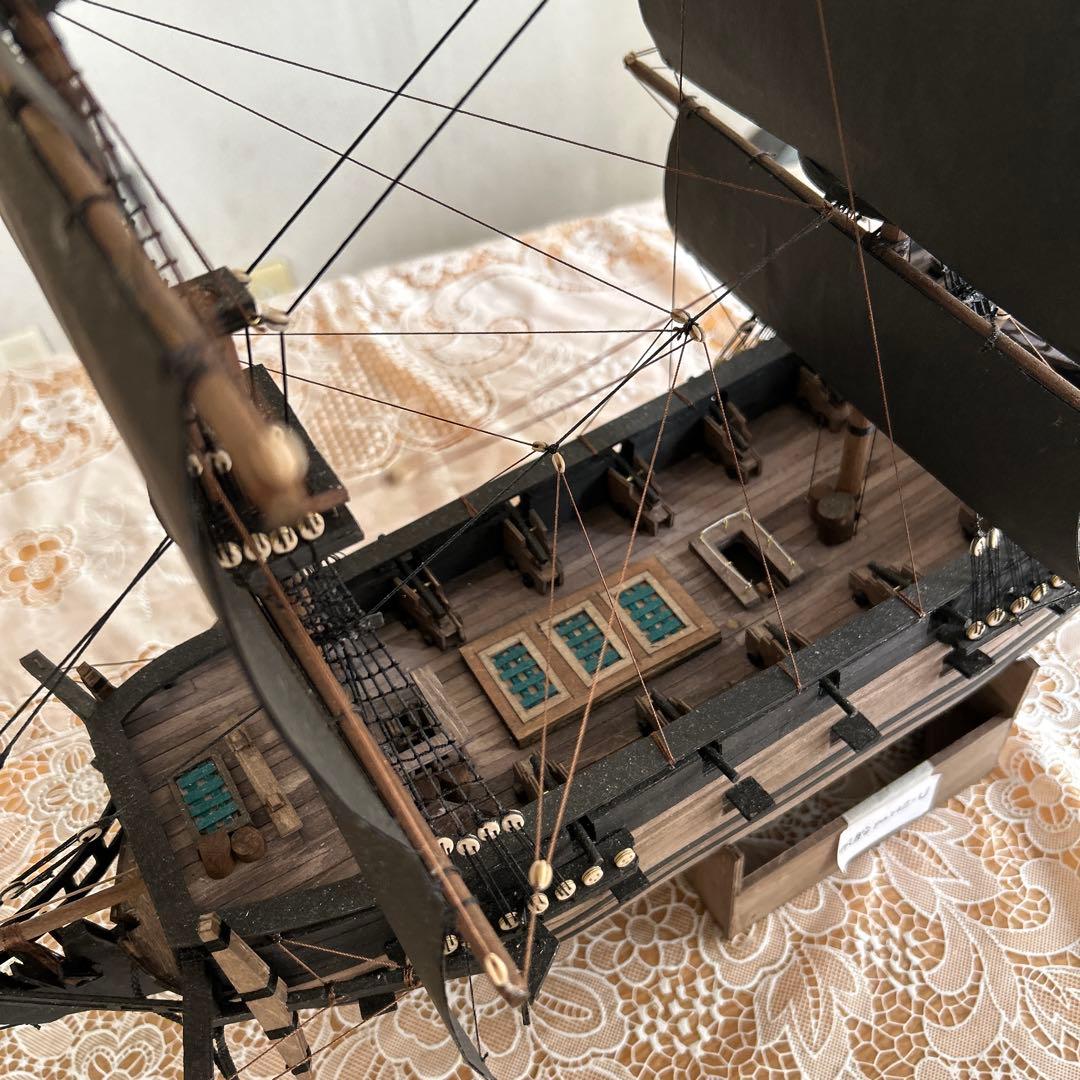 木製帆船模型 船台付き (帆船part2-U) (全てハンドメイド)