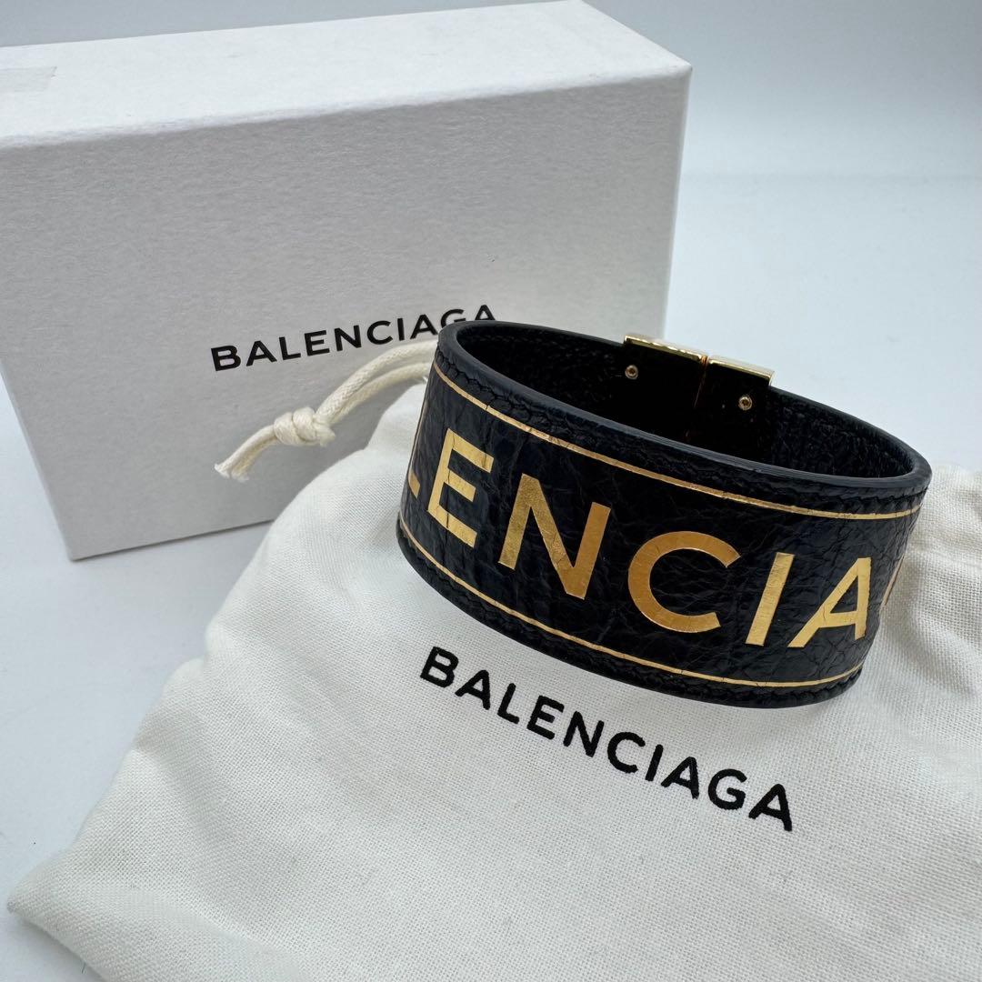 【箱付き】BALENCIAGA バングル　ブレスレット　ゴールド　ブラック　ロゴ