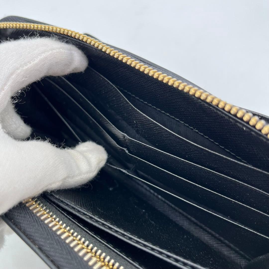 PRADA 長財布 ラウンドファスナー ロゴ金具 リボン サフィアーノレザー 黒
