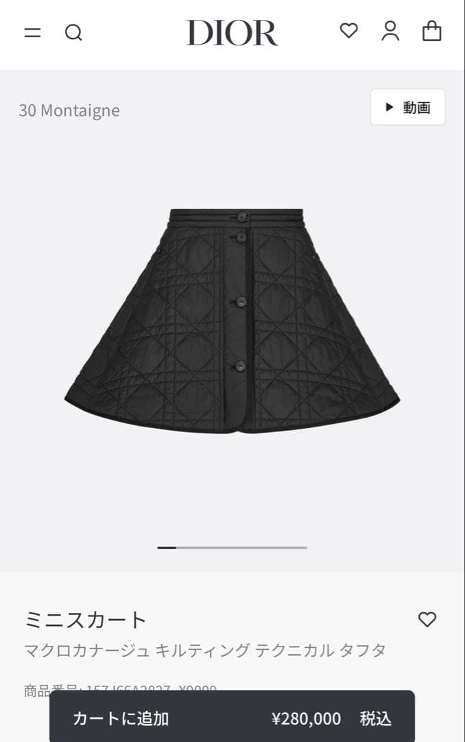 クリスチャンディオールマクロカナージュ キルティングテクニカルタフタスカート38