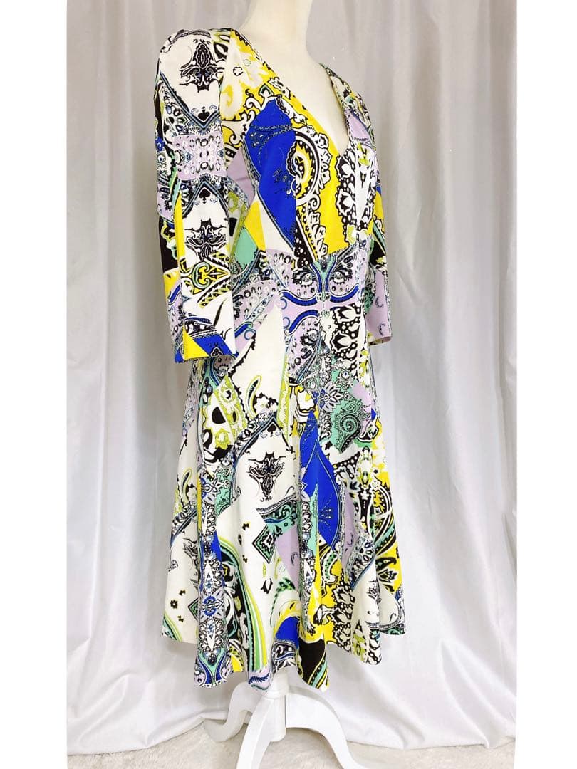 美品 ETRO エトロ 大きいサイズ 総柄 ペイズリー 膝下ワンピース