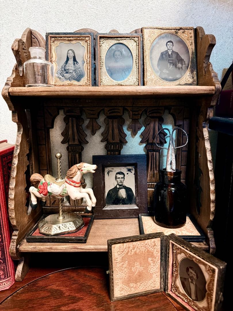 フランス　アンティーク　蚤の市　木棚　シェルフ　小棚　飾り棚