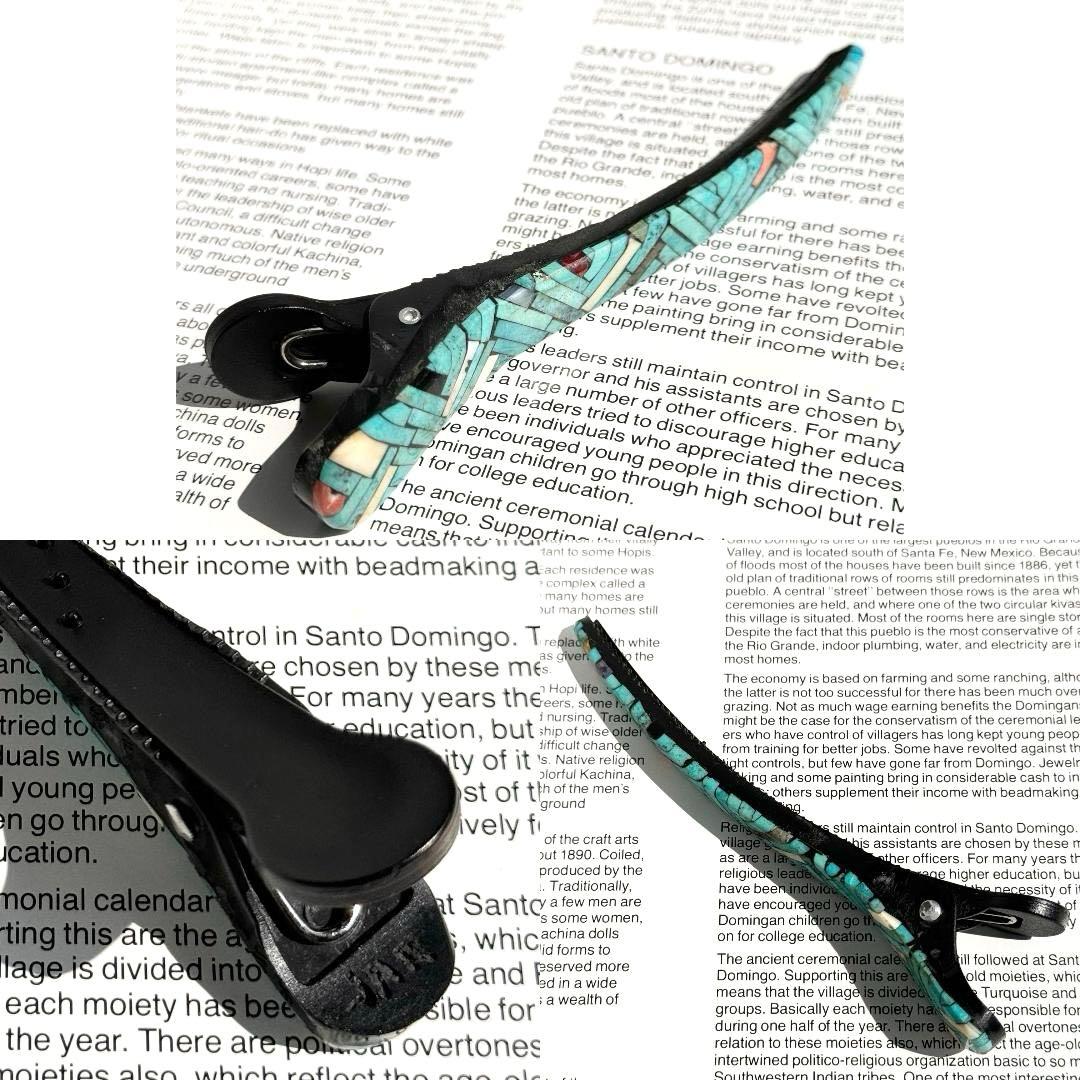 5*2様 ターコイズ　モザイク　ヘアークリップ　サントドミンゴ族　インディアンジ