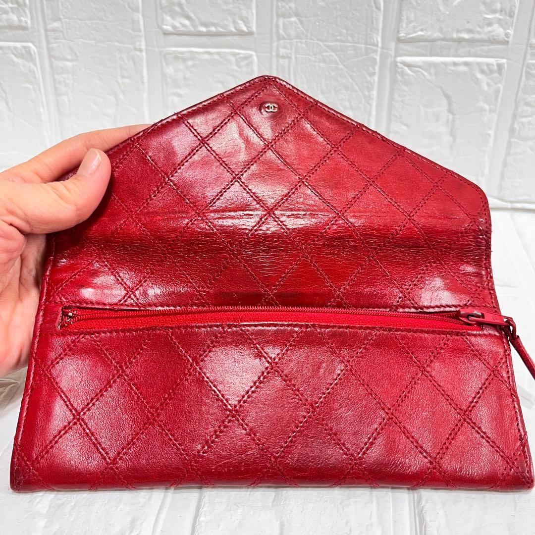 CHANEL ビコローレ　長財布　ダブルステッチ　レッド　ココマーク　レッド
