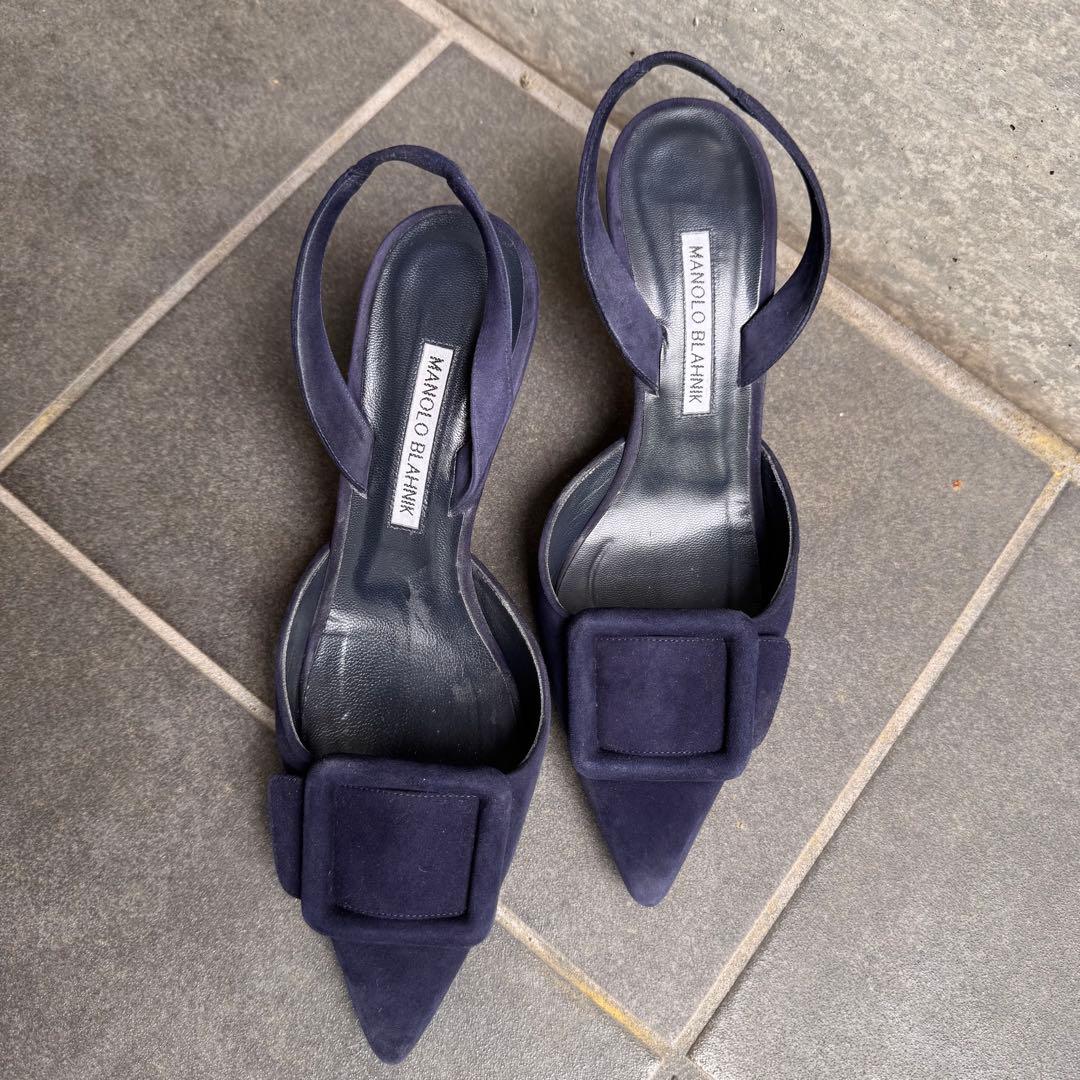 MANOLO BLAHNIK ネイビー スエード ミュール　メイセール　37