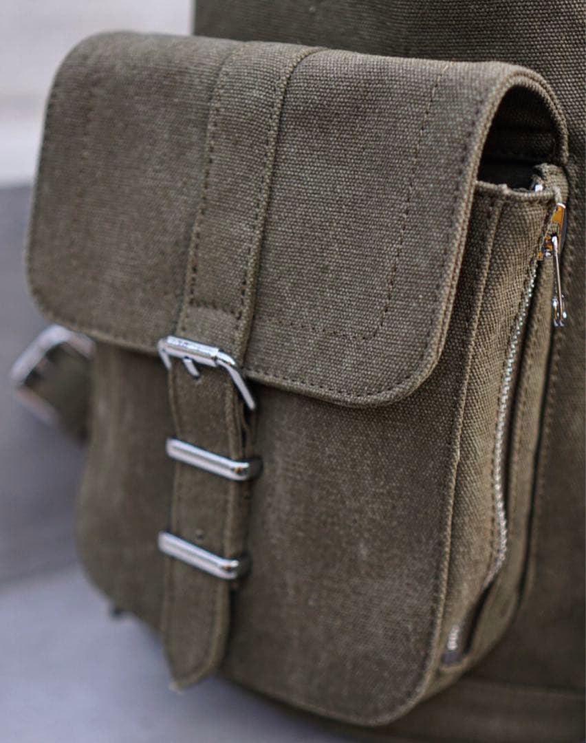 ビンテージコットン　キャンバス生地　グレー・オリーブ リュック　バックパック