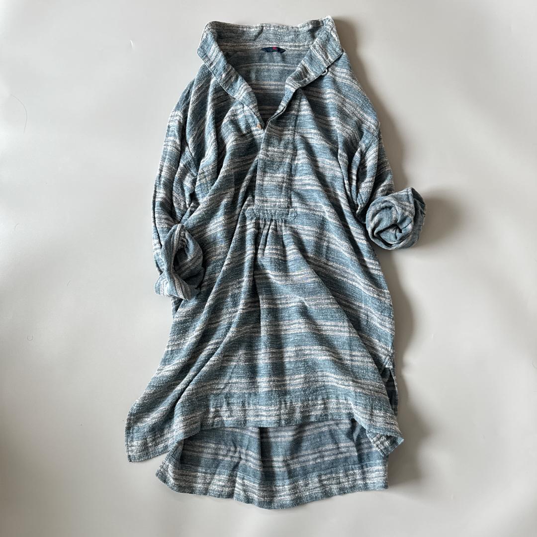 45R 長袖チュニック ブルー　トップス　ワンピース　コットン