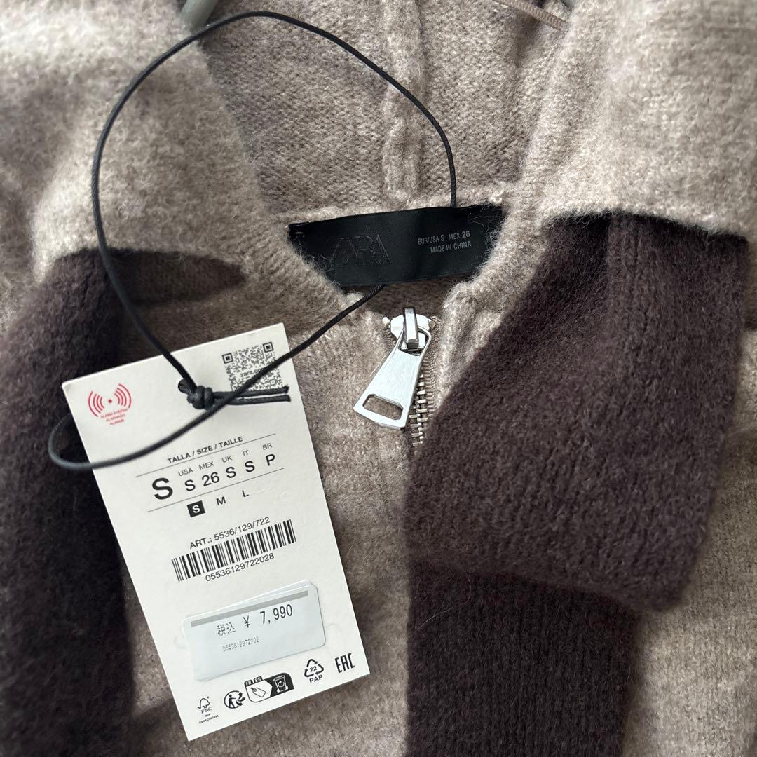 【新品】ZARA フード付きタイベルトニットカーディガン　Sサイズ