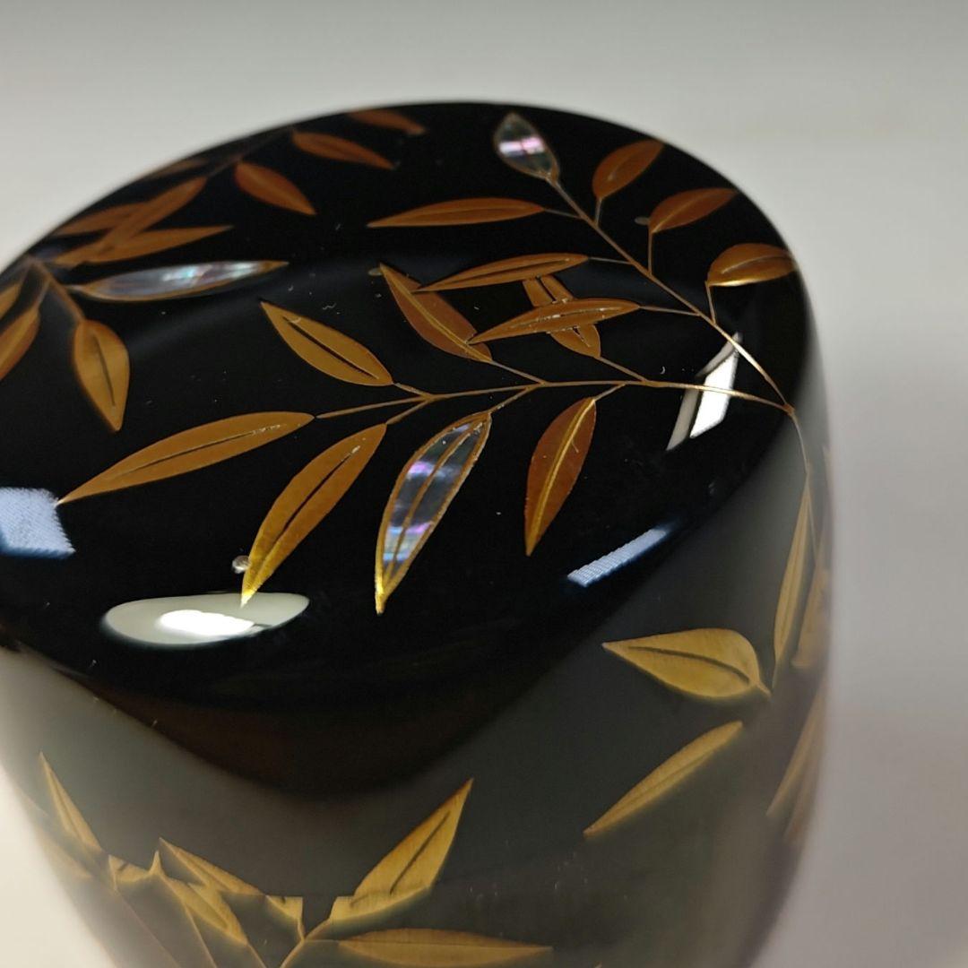 イ805 棗『目代春帆作』『堀内宗完　極箱』『笹露蒔絵　黒内銀地　大棗』漆塗