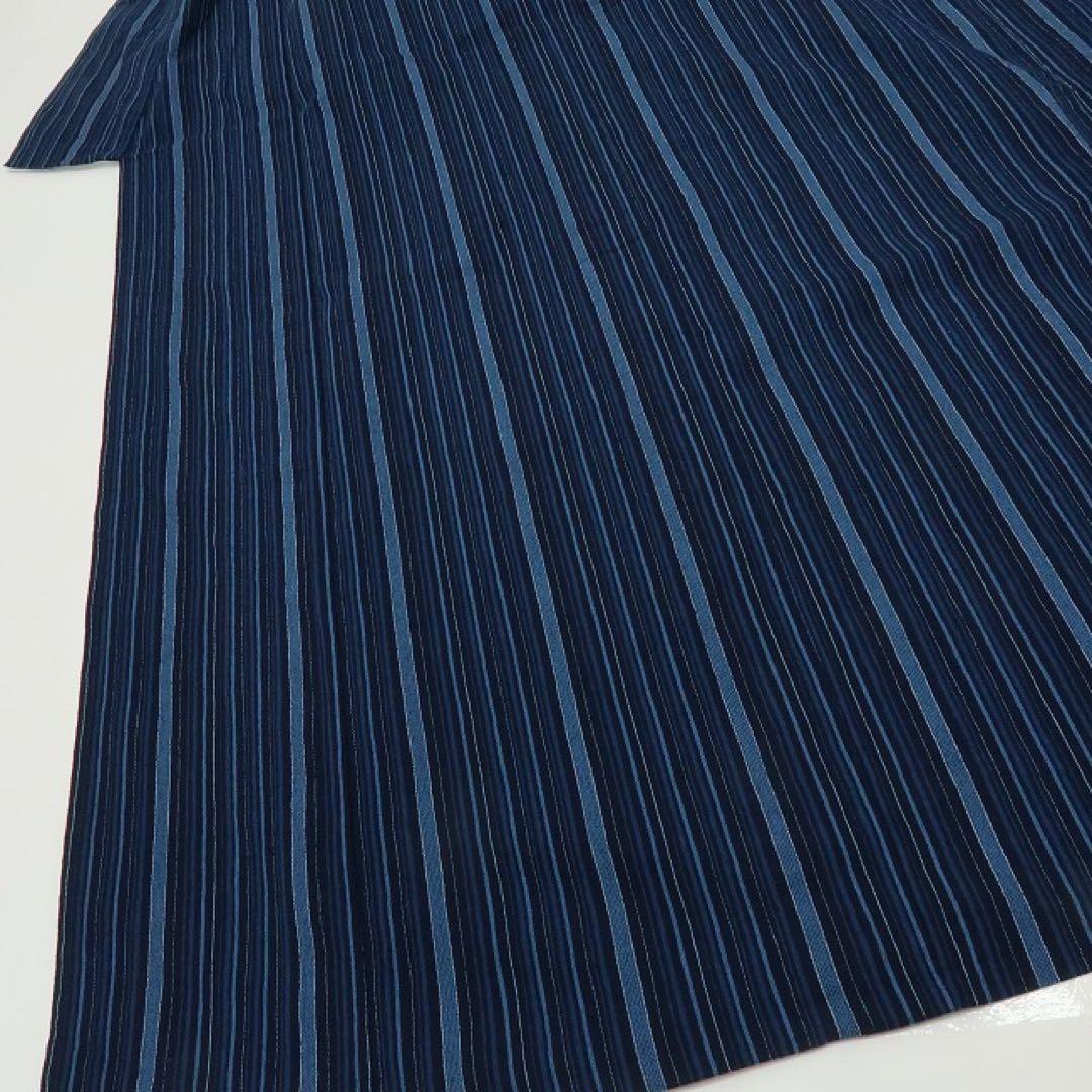 美品 綿 縦縞 しじら織 浴衣 洗える夏着物 着物 A3340