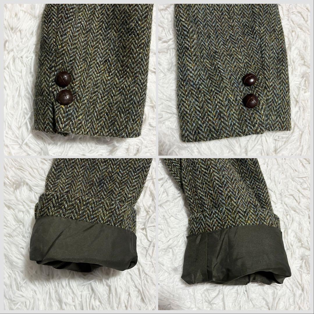 【ハリスツイード】英国製 ヘリンボーン柄テーラージャケット グリーン系 S