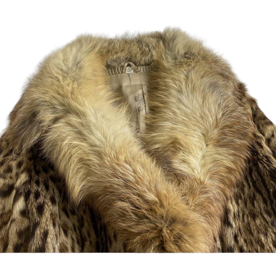 ファーコート　リアルファー　ヒョウ柄　シルク　サイズL