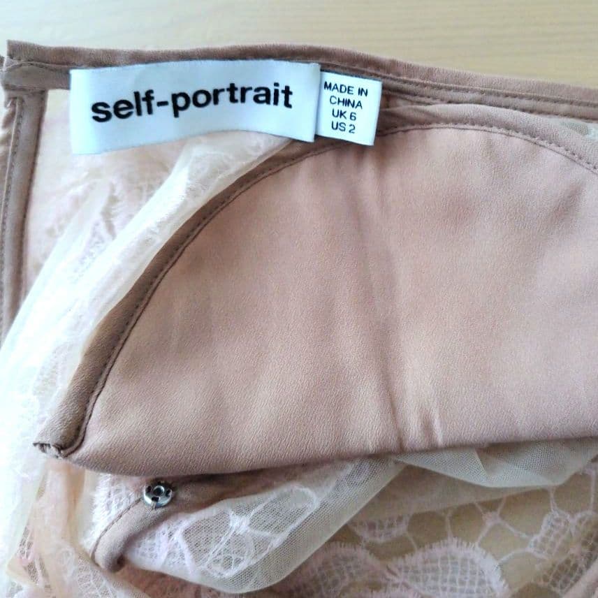 セルフポートレイト ローズレース スパンコール ドレス ピンク UK6/US2