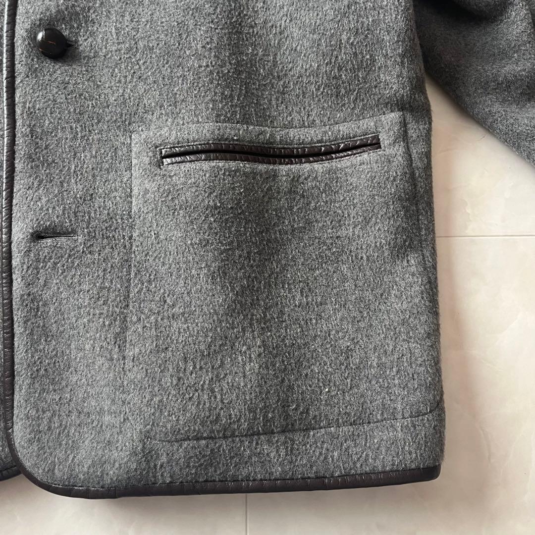 マドモアゼルノンノン　ウールコートジャケット　くるみボタン　グレー