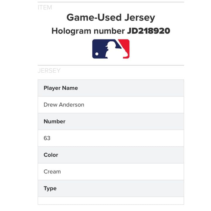 激レア フィリーズ(現広島カープ) ドリュー アンダーソン 実使用ユニフォーム
