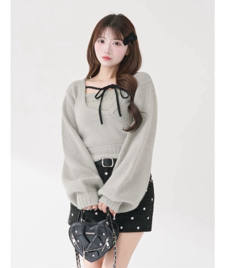 アシメレイヤードニットトップスgry