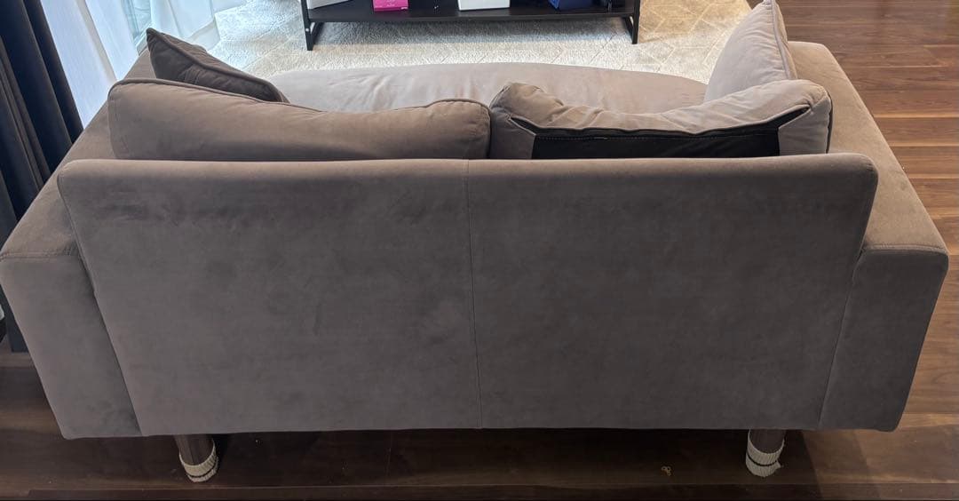 ロウヤ2人掛けソファ　ベロア調グレー