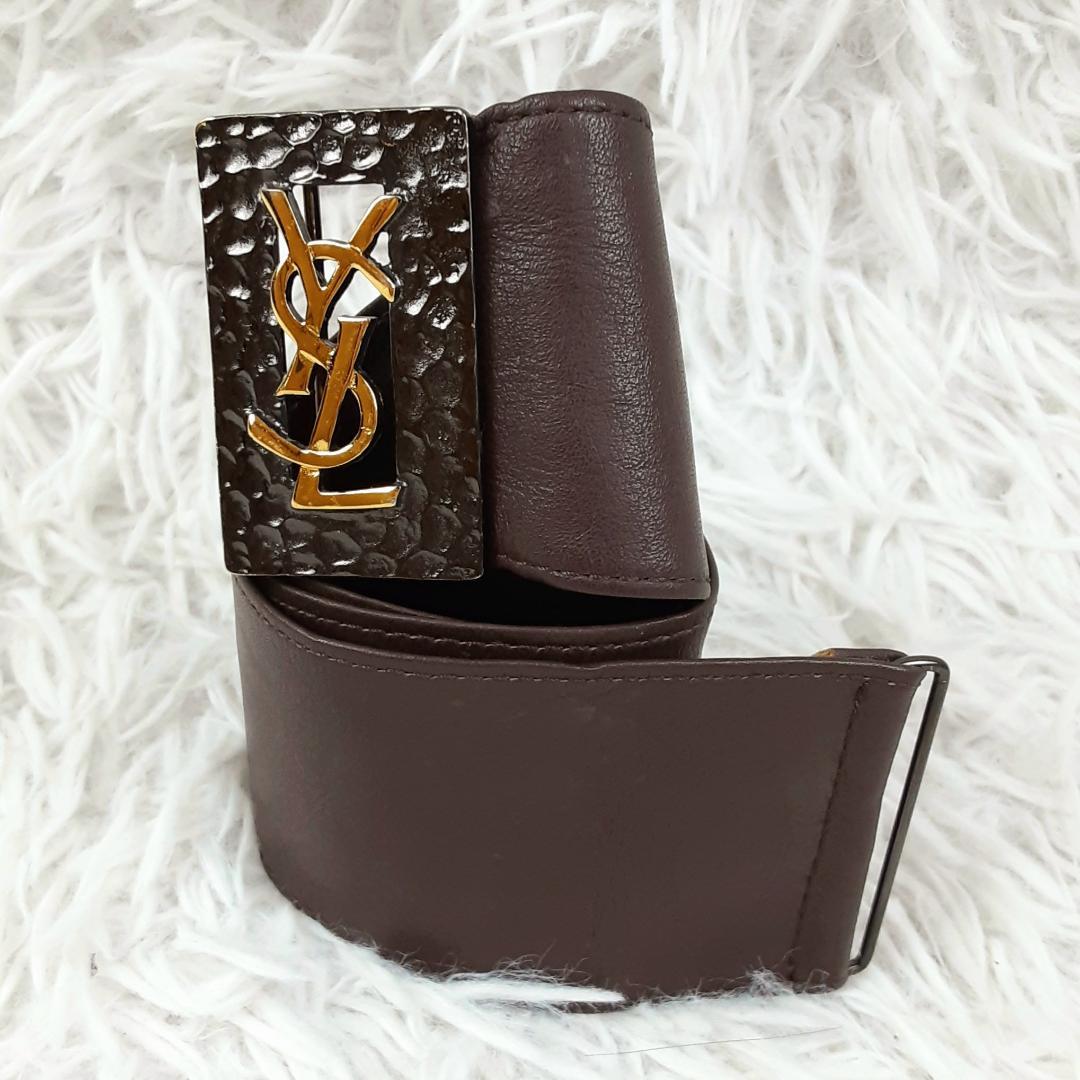 美品◎イヴサンローラン YSLロゴ ベルト ブラウン 本革 90s ヴィンテージ