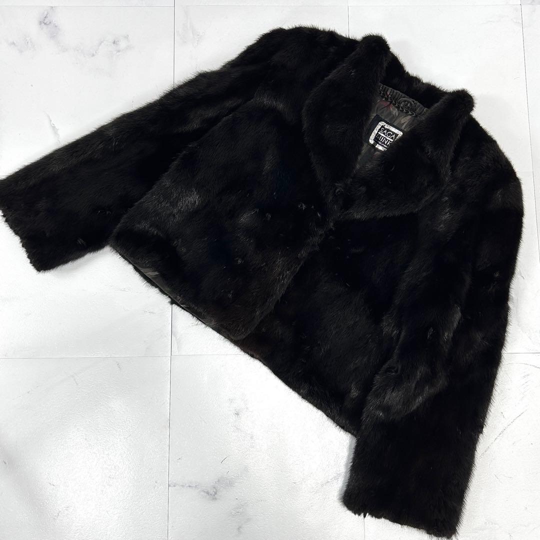 高級 ブラックミンク クロップド コート SAGAMINK レディース 鼬