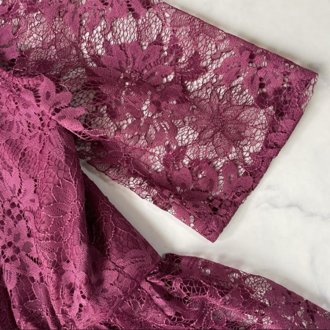 エメ AIMER プチハイネック袖付き花柄レースフィット＆フレアドレス Lサイズ