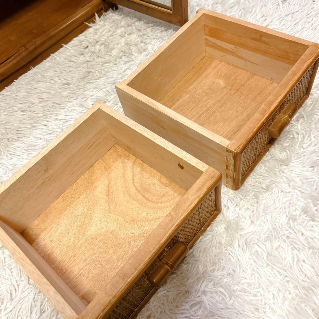 ラタン 籐家具 サイドボードチェスト ヴィンテージ ガラス扉 引き出し