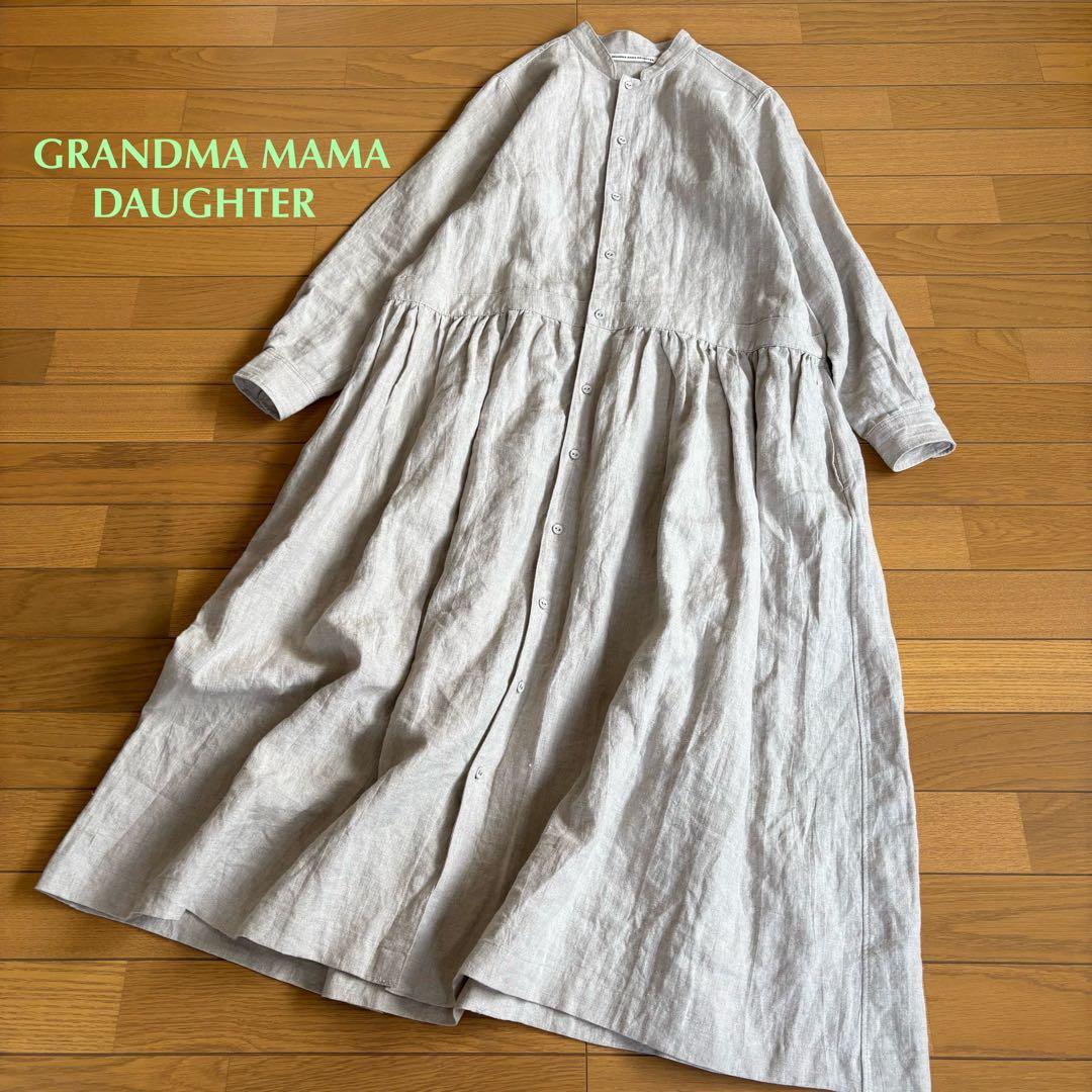 GRANDMA MAMA DAUGHTER スタンドカラーリネンワンピース