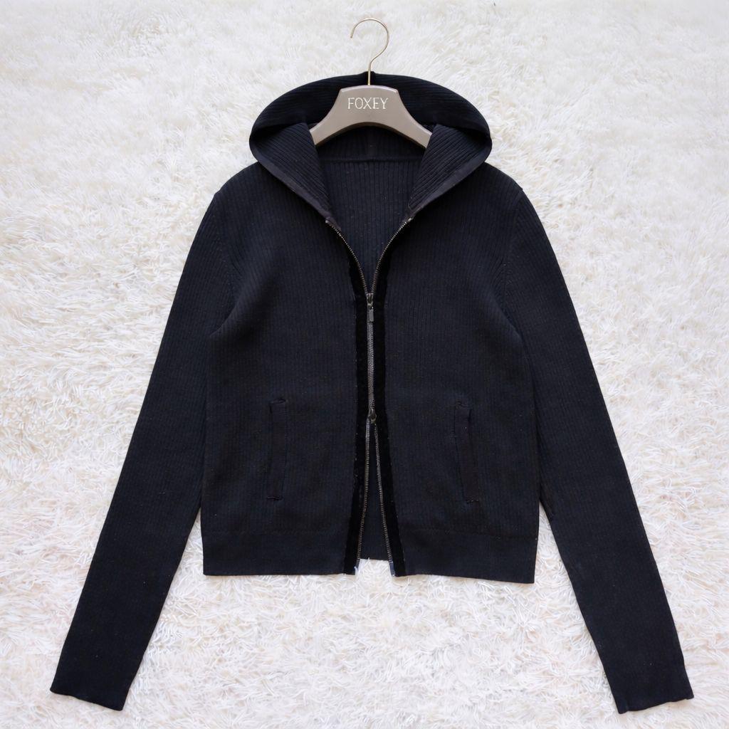 美品✨️FOXEY フォクシー フードパーカー　ウール　リブニット　ベロア　40