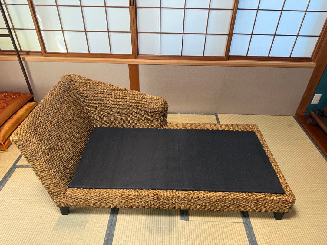 ラタン L字型ソファセットとコーヒーテーブル