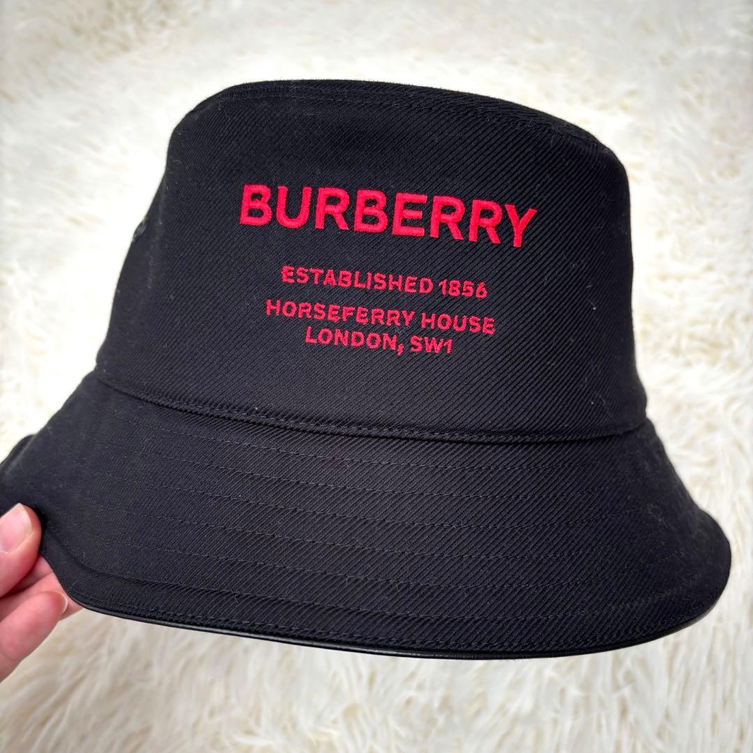 美品✨BURBERRY バーバリー バケットハット 黒 ロゴ バケハ M