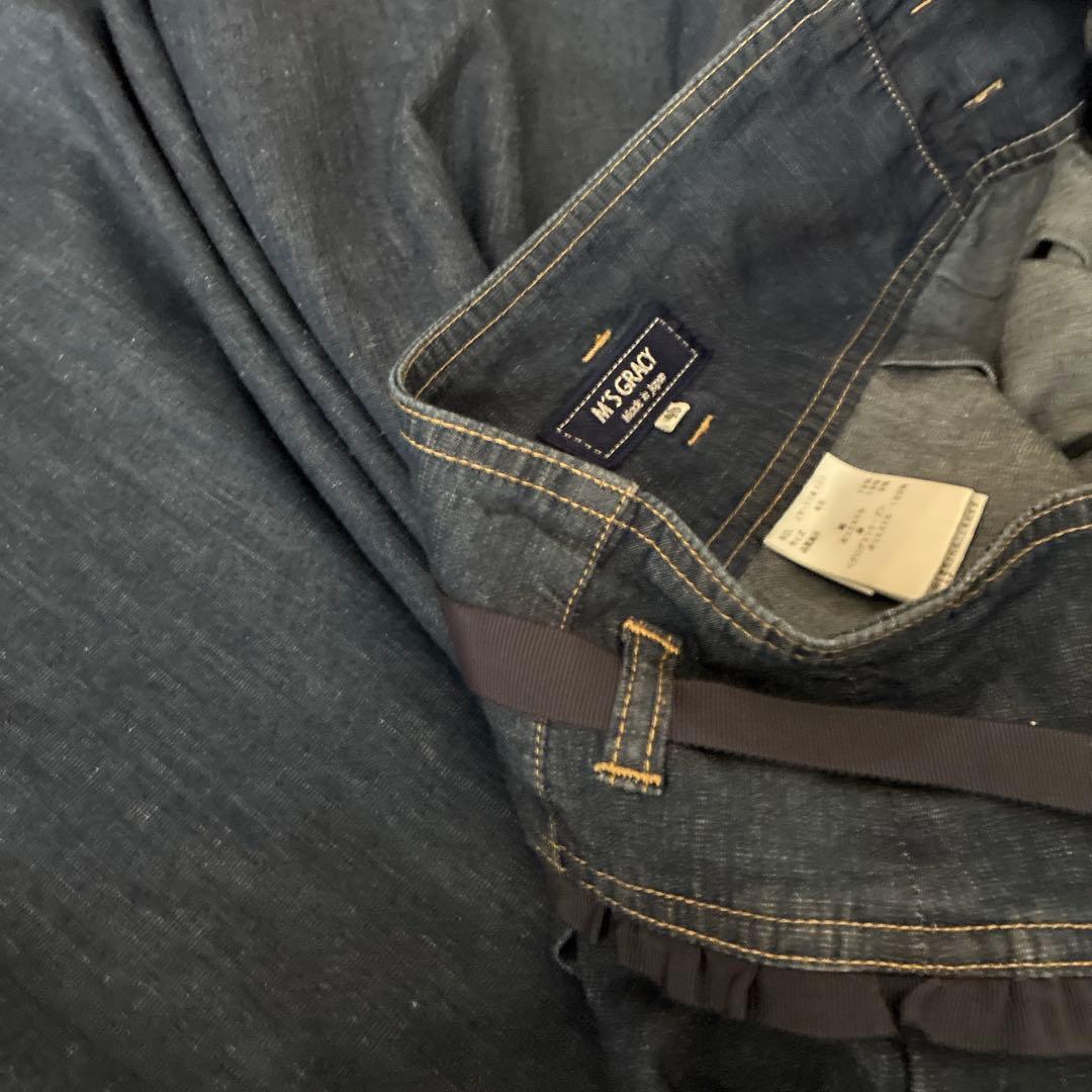 エムズグレイシー　ネイビー ガウチョパンツ リボン付き　ハイウエスト　40