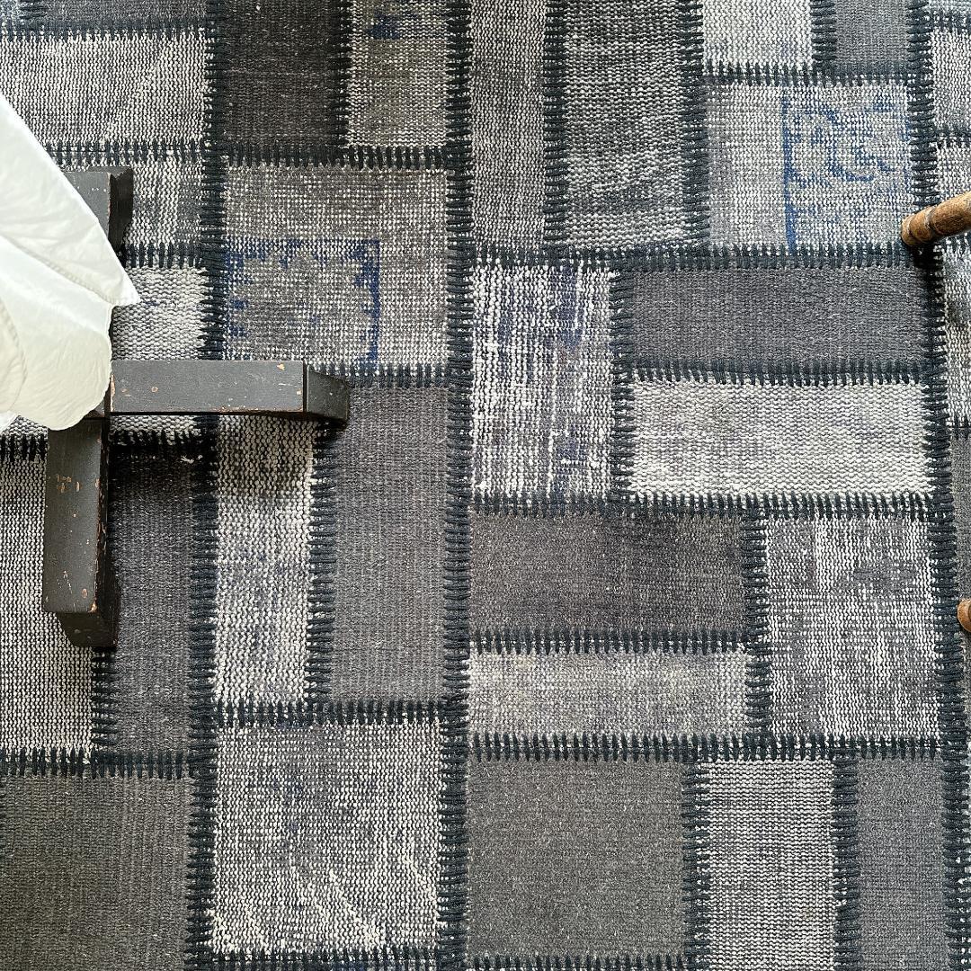 トルコ ヴィンテージラグ A57 超大判 レア グレー ブルー パッチワークラグ