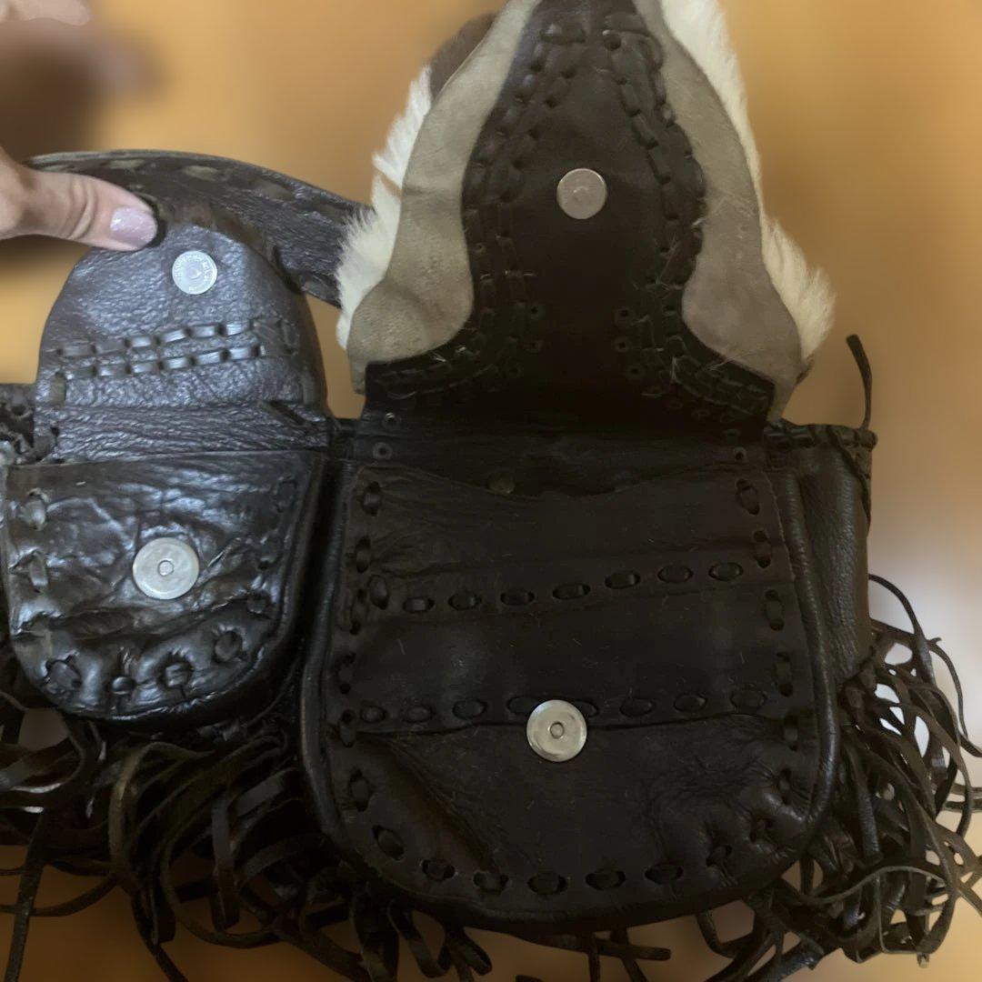 本革　レザーフリンジウェストバッグ