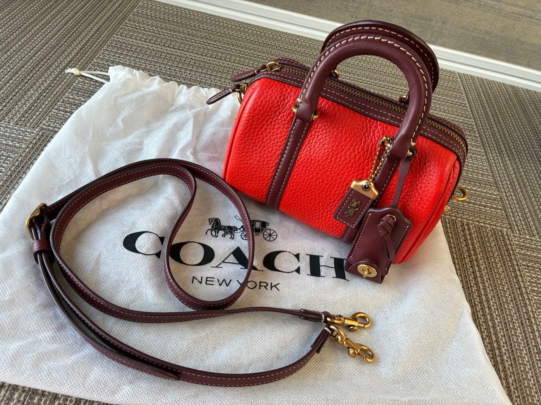 COACH オレンジ レザー ボストンハンドバッグ