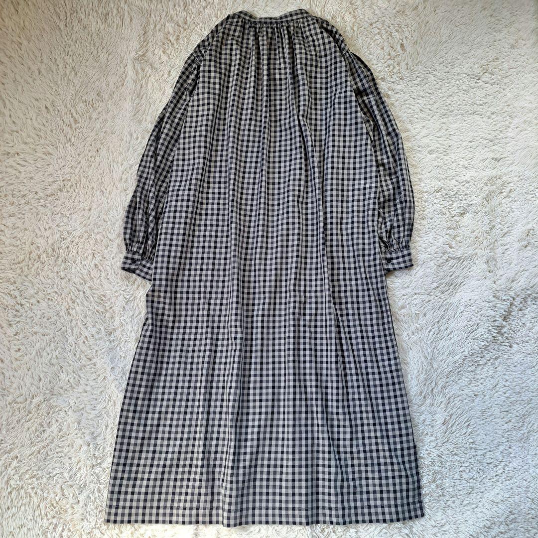 ダントン 2023 キーネック ギャザー ロングチェックワンピース ゆったり