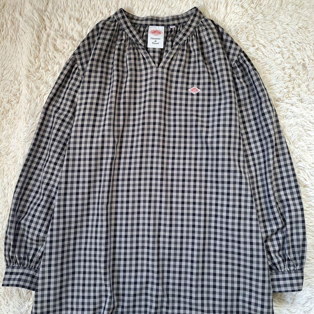 ダントン 2023 キーネック ギャザー ロングチェックワンピース ゆったり