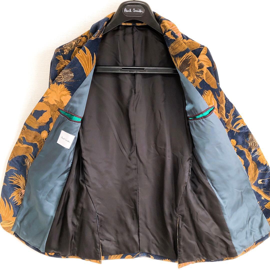 【美品】ポールスミス テーラードジャケット Mサイズ ベロア 総柄 ネイビー系