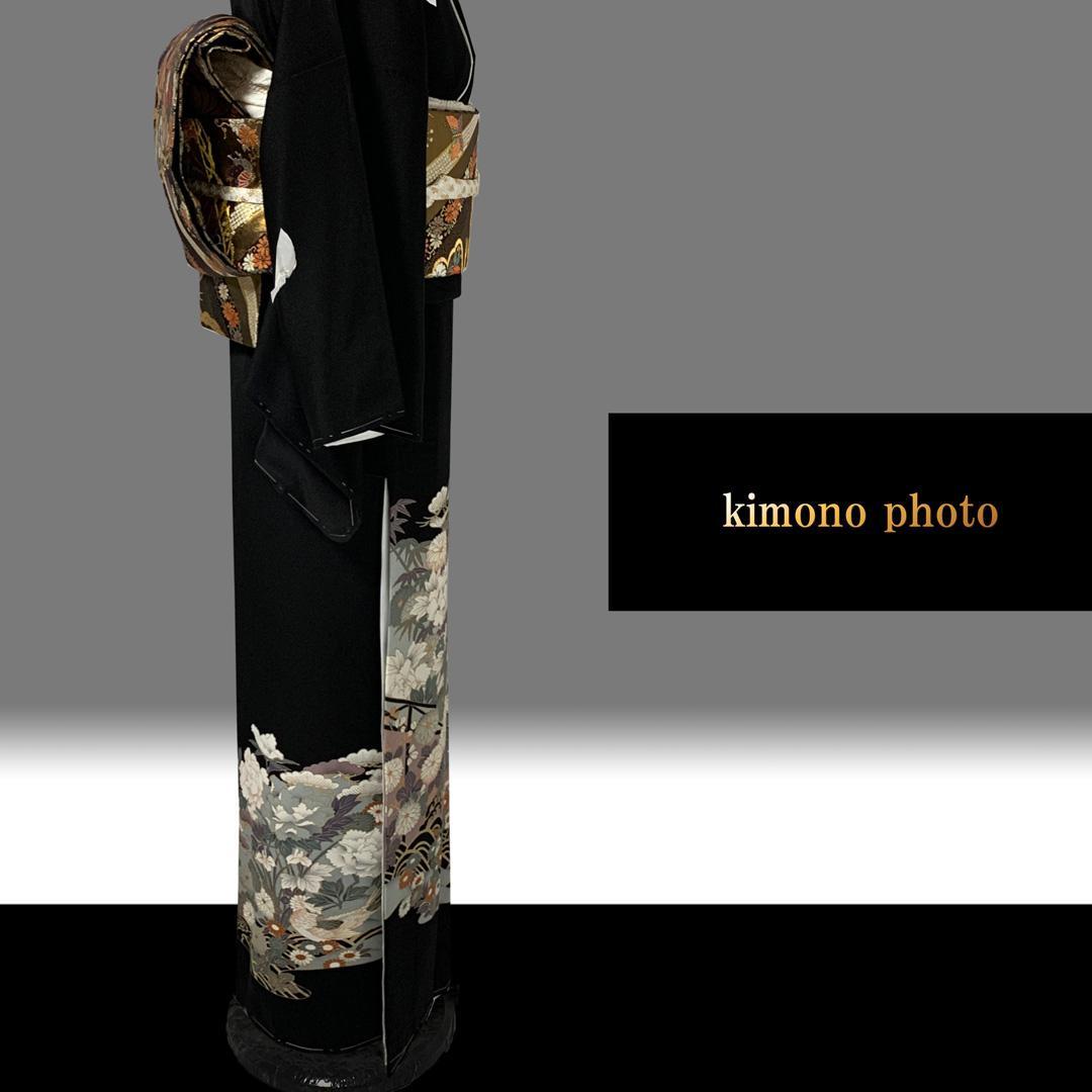 正絹【新品、未使用】６点フルセット【トールサイズ】極上逸品金彩手描き友禅 黒留袖