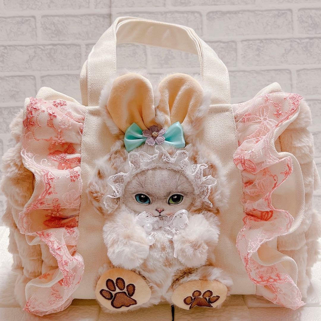 コヤンイサムチョン ハンドメイド フリルトートバッグ オッドアイちゃん レース