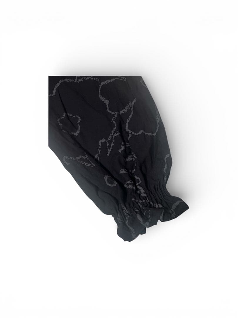 sousou ゆかたみたて 着物風 ロングワンピース 花柄 黒 麻混　Lサイズ