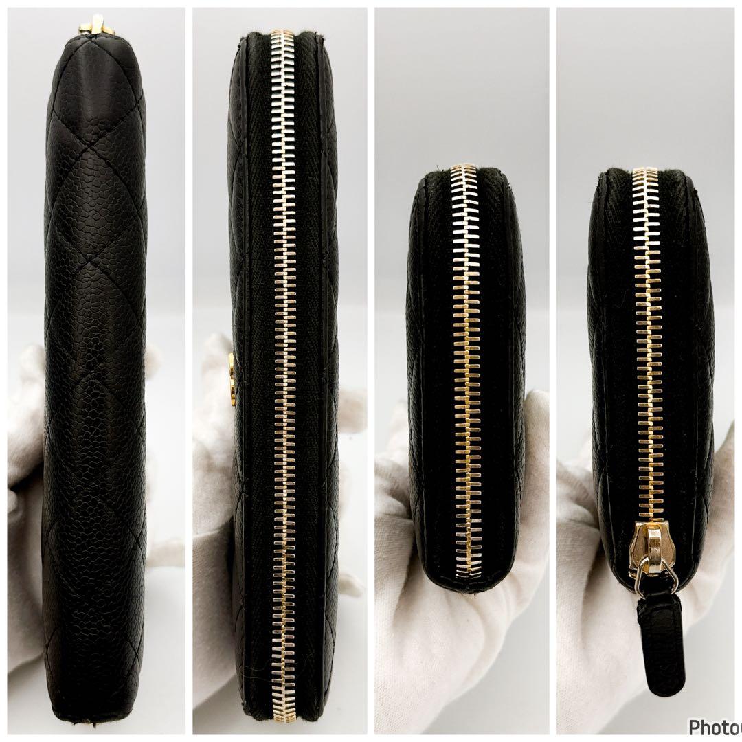 TS　シャネル✨マトラッセ✨キャビアスキン✨ラウンドファスナー長財布　48