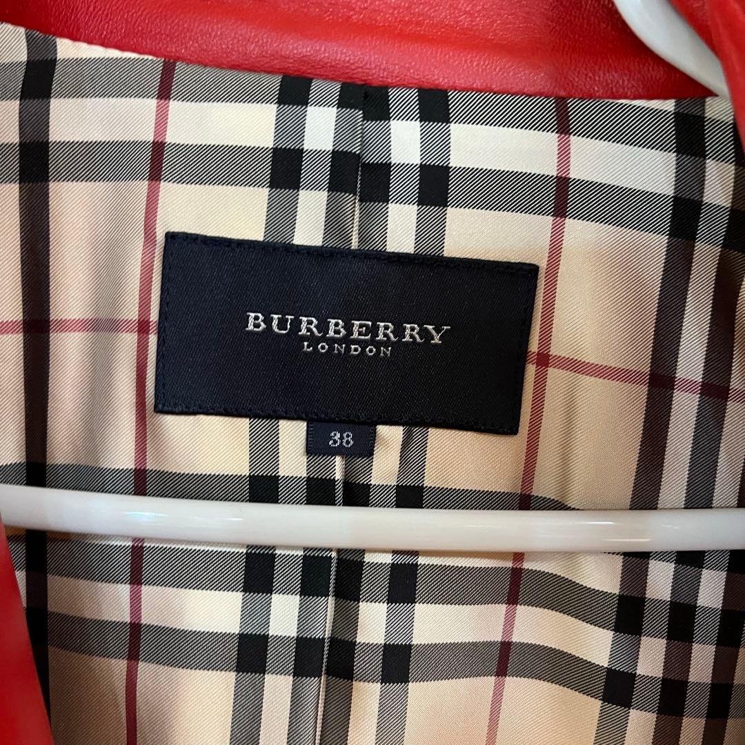 バーバリーロンドン 羊革 裏地ノバチェック シングルライダースジャケット【38】