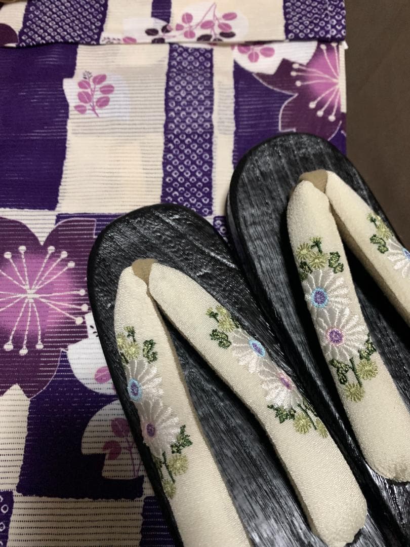 画像の赤帯+お任せ帯締めつき◆最高級【綿絽浴衣】古典紫すみれの市松涼し桜ゆかた