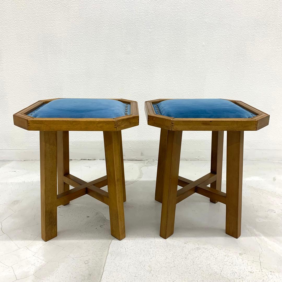 ベロアシートの八角形スツール2脚セット